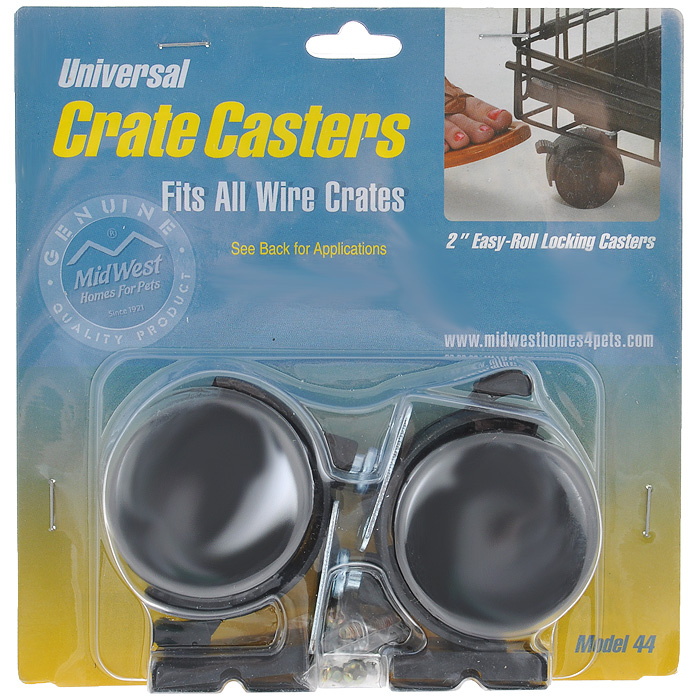 Колеса для клеток Midwest Universal Crate Caster, универсальные, 2 шт44 Колеса для клеток Midwest Universal Crate Caster, универсальные, 2 шт44Универсальные колеса для клеток Midwest Universal Crate Caster выполнены из прочного пластика и металла. Подходят для любых клеток Midwest. Рассчитаны на большую нагрузку, каждое колесо имеет блокировку хода и возможность поворота на 360°. В наборе 2 колеса и крепежные элементы.