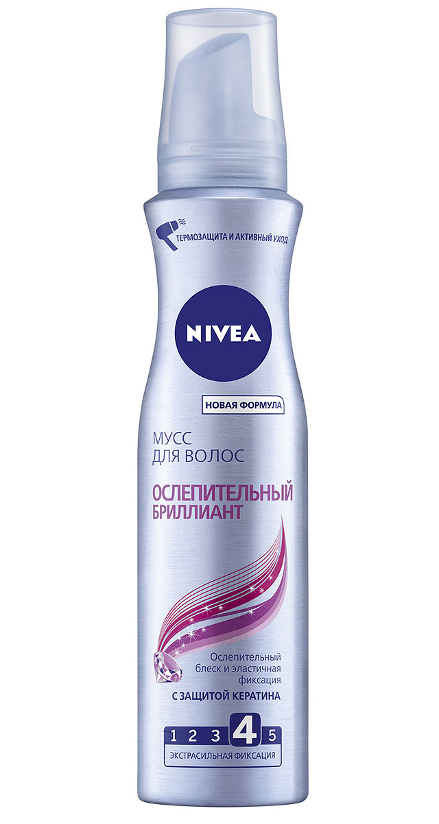 NIVEA Мусс для волос «Сияние и забота»150 мл10062166 NIVEA Мусс для волос «Сияние и забота»150 мл10062166Мусс для волос Nivea Hair Care Ослепительный бриллиант с экстрасильной фиксацией придает волосам ослепительный бриллиантовый блеск. Надежно фиксирует на протяжении всего дня. Формула Термоуход и Vitamin Fix система превращает сушку волос феном в уход за волосами. Характеристики: Объем: 150 мл. Производитель: Германия. Артикул: 86809. Товар сертифицирован.