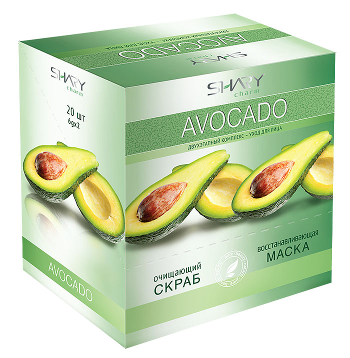 Shary Двухэтапный комплекс-уход для лица Avocado: очищающий скраб, восстанавливающая маска, 20 х 12 г8809270623528 Shary Двухэтапный комплекс-уход для лица Avocado: очищающий скраб, восстанавливающая маска, 20 х 12 г8809270623528Двухэтапный комплекс-уход для лица Shary Avocado. 1 этап: очищающий скраб. Кремовый скраб для лица содержит натуральный эксфолиант – микрогранулы из абрикосовых косточек, позволяющий мягко и нежно очистить даже самую чувствительную кожу, не повреждая ее. Легкая текстура скраба деликатно удаляет ороговевшие клетки и загрязнения, ускоряет естественный процесс регенерации, омолаживает и выравнивает кожу. В результате применения кожа выглядит обновленной, цвет лица становится свежим и сияющим. Применение очищающего скраба подготавливает кожу к нанесению восстанавливающей маски и усиливает ее действие. 2 этап: восстанавливающая маска. Нежная кремовая маска оказывает комплексное воздействие, омолаживая кожу и восстанавливая ее функции. Сбалансированный состав активных веществ обеспечивает глубокое увлажнение и питание, способствует выведению токсинов, возвращает коже здоровье и молодость. Масло авокадо улучшает регенерацию и восстанавливает защитный барьер...