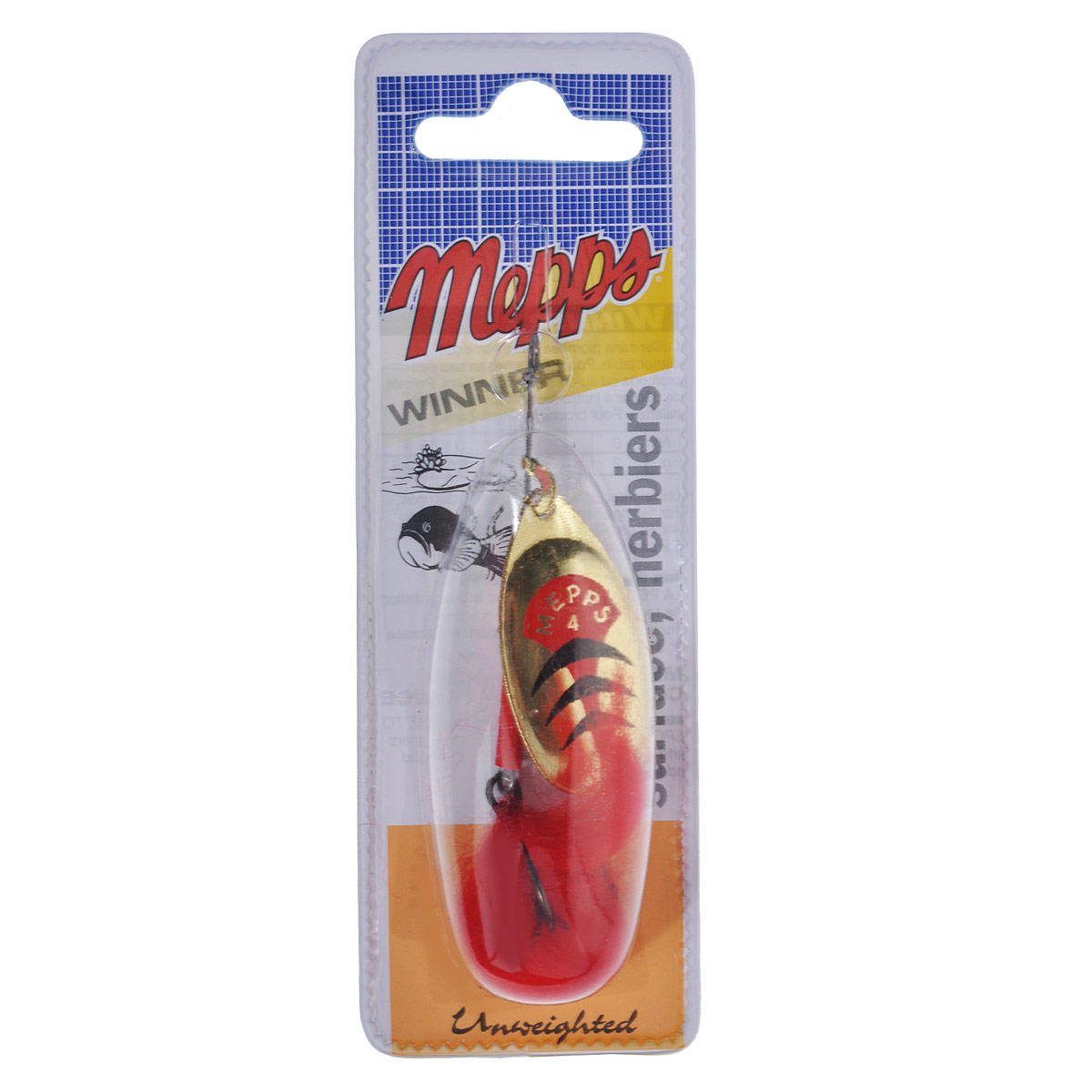 Блесна Mepps Winner OR, вращающаяся, №45794 Блесна Mepps Winner OR, вращающаяся, №45794Облегченная вращающаяся блесна со съемными тройниками Mepps Winner OR превосходно работает у самой поверхности воды, даже при очень медленной проводке. Блесна выполнена в виде золотистого металлического лепестка со специальным двухцветным рисунком и облегченным набором сердечников (отсутствует третий подшипник и груз, которые заменены пластиковой втулкой красного цвета). Также предусмотрена легкая замена тройника, оснащенного ярко-красной опушкой. Такая блесна удобна для рыбалки при проводках на поверхности или водной растительности. Кроме стандартного применения, ее конструкция позволяет установку груза-головки. Идеально подходят для ловли щуки и окуня.