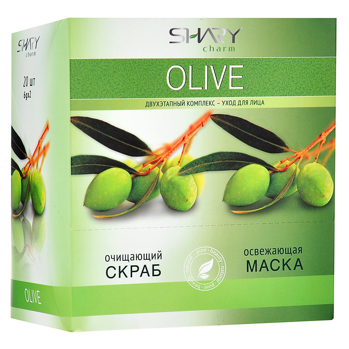 Shary Двухэтапный комплекс-уход для лица Olive: очищающий скраб, освежающая маска, 20x12 г8809270623566 Shary Двухэтапный комплекс-уход для лица Olive: очищающий скраб, освежающая маска, 20x12 г8809270623566Двухэтапный комплекс-уход для лица Shary Olive включает в себя очищающий скраб и освежающую маску. Очищающий кремовый скраб для лица содержит натуральный эксфолиант - микрогранулы из абрикосовых косточек, позволяющий мягко и нежно очистить даже самую чувствительную кожу, не повреждая ее. Легкая текстура скраба деликатно удаляет ороговевшие клетки и загрязнения, ускоряет естественный процесс регенерации, омолаживает и выравнивает кожу. В результате применения кожа выглядит обновленной, цвет лица становится свежим и сияющим. Применение очищающего скраба подготавливает кожу к нанесению освежающей маски и усиливает ее действие. Освежающая маска для лица на основе целебных масел оливы комплексно заботится о коже, делая ее нежной и бархатистой, освежает цвет лица, глубоко питает и защищает от стрессов. Масло оливы насыщает кожу витаминами А, Е, B, D, K, способствует сохранению эластичности, улучшает регенерацию клеток и препятствует появлению морщин. Экстракт розмарина...