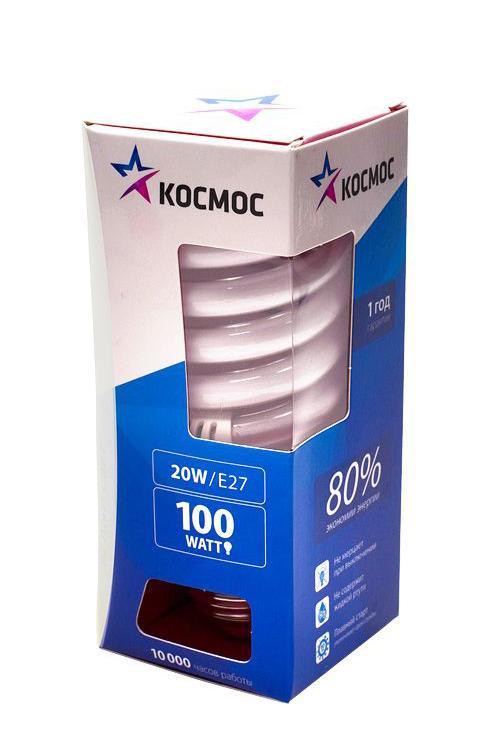 Лампа энергосберегающая Космос, свет: холодный. Модель Т3 SPC 20W E2742LKsmT2SPC20wE2742 Лампа энергосберегающая Космос, свет: холодный. Модель Т3 SPC 20W E2742LKsmT2SPC20wE2742Энергосберегающая лампа Космос холодного света способствует зрительному и психоэмоциональному комфорту, ее лучше использовать в гостиных, местах приема гостей, кухнях. Такая лампочка при аналогичных размерах позволяет заменить большинство галогенных ламп и ламп направленного света, при более низком энергопотреблении по сравнению с галогенными и обычными лампами накаливания. Не содержит паров ртути, так как используется технология амальгамной дозировки. Ртуть находится в связанном состоянии. Лампа обладает высоким индексом цветопередачи, это означает, что все цвета объектов, освещаемые такой лампой, выглядят естественно и натурально. Применение PTC-термистра с положительным коэффициентом температуры позволяет осуществлять плавный старт лампы, что увеличивает срок службы лампы, позволяя производить до 500 000 включений-выключений. Характеристики: Модель: Т3 SPC 20W E2742. Материал: стекло, металл, пластик. Диаметр колбы (по верхнему краю): 4,5 см. ...