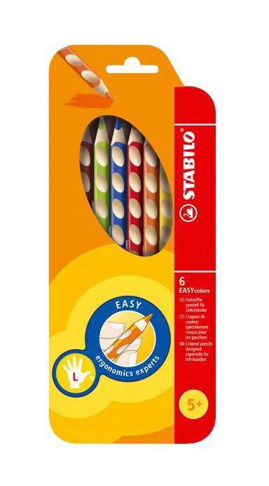 Набор цветных карандашей Stabilo Easycolors для левшей, 6 цветов331/6 Набор цветных карандашей Stabilo Easycolors для левшей, 6 цветов331/6Преимущества карандашей STABILO EASYcolors. Специальные углубления на корпусе карандаша подсказывают ребенку как располагать большой и указательный пальцы, прививая первоначальный навык правильно держать пишущий инструмент. Расположение углубление по всей длине корпуса обеспечивает правильное удержание карандаша ребенком при письме и рисовании даже после заточки карандаша. С течением времени навык автоматически закрепляется в памяти ребенка, позволяя ему быстрее и легче адаптироваться к процессу обучения письму, освоить правильную технику письма и сделать письмо красивым и быстрым. Создают максимальный комфорт для ребенка - трехгранная форма карандаша соответствует естественному захвату руки, уменьшая мышечные усилия, необходимые для его удержания, - ребенок может рисовать длительное время без ощущения усталости. Утолщенная форма корпуса облегчает удержание карандашей детьми с недостаточно развитой мелкой моторикой руки. Карандаши разработаны с учетом особенностей строения...