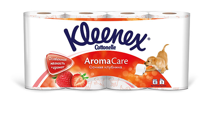 Туалетная бумага Kleenex Aroma Care. Сочная клубника, трехслойная, цвет: белый, розовый, 8 рулонов26083056 Туалетная бумага Kleenex Aroma Care. Сочная клубника, трехслойная, цвет: белый, розовый, 8 рулонов26083056Туалетная бумага Kleenex Aroma Care. Сочная клубника изготовлена из целлюлозы высшего качества. Трехслойные листы белого цвета имеют рисунок с тиснением в виде собачек. Мягкая, нежная, но в тоже время прочная, бумага не расслаивается и отрывается строго по линии перфорации. Обладает приятным ароматом клубники.