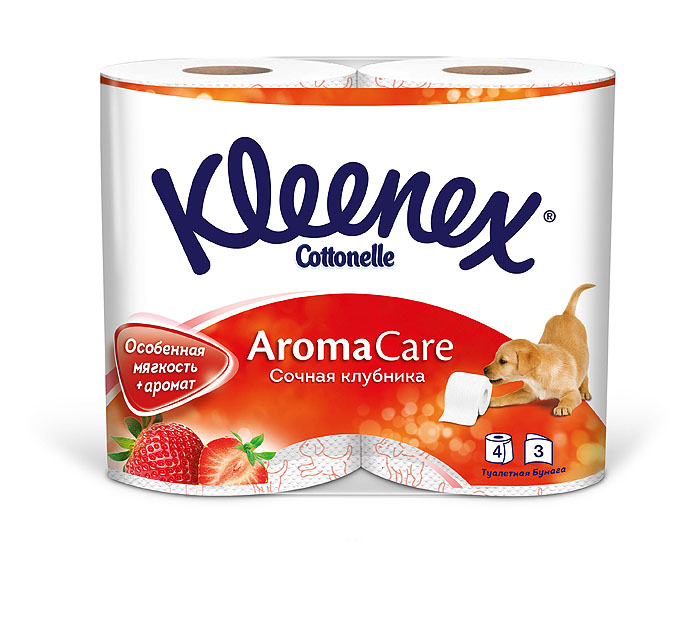 Туалетная бумага Kleenex Aroma Care. Сочная клубника, трехслойная, цвет: белый, розовый, 4 рулона26083058 Туалетная бумага Kleenex Aroma Care. Сочная клубника, трехслойная, цвет: белый, розовый, 4 рулона26083058Туалетная бумага Kleenex Aroma Care. Сочная клубника изготовлена из целлюлозы высшего качества. Трехслойные листы белого цвета имеют рисунок с тиснением в виде собачек. Мягкая, нежная, но в тоже время прочная, бумага не расслаивается и отрывается строго по линии перфорации. Обладает приятным ароматом клубники.