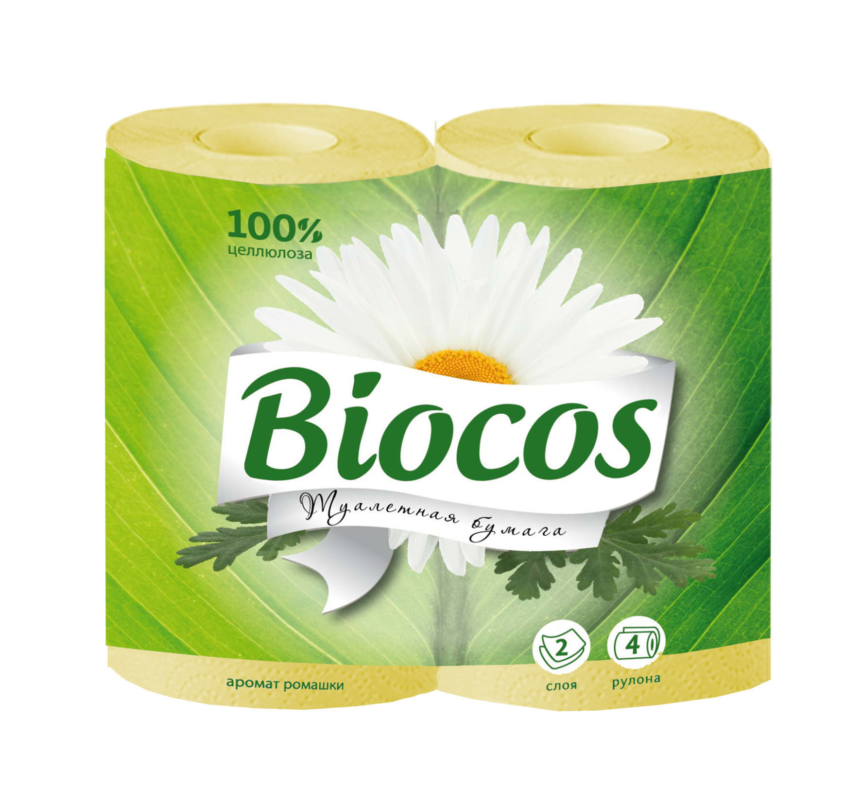 Туалетная бумага BioCos, двухслойная, с ароматом ромашки, цвет: желтый, 4 рулона. 91159115 Туалетная бумага BioCos, двухслойная, с ароматом ромашки, цвет: желтый, 4 рулона. 91159115Двухслойная туалетная бумага BioCos изготовлена из целлюлозы высшего качества. Листы имеют рисунок с тиснением. Мягкая, нежная, но в тоже время прочная, бумага не расслаивается и отрывается строго по линии перфорации.