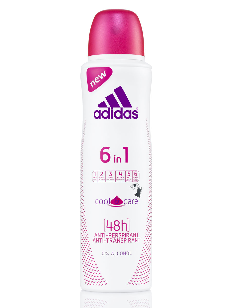 Adidas Дезодорант-антиперспирант 6в1 Cool&Care, спрей, женский, 150 мл3400107130 Adidas Дезодорант-антиперспирант 6в1 Cool&Care, спрей, женский, 150 мл3400107130Идеальная комбинация свойств антиперспиранта и ухаживающих компонентов обеспечивает надежную защиту, благодаря 6 активным действиям: 1. Против запаха; 2. Против пота; 3. Антибактериальный; 4. Экстра-свежесть; 5. Против белых следов; 6. Против желтых пятен. Его уникальная формула разработана при участии спортсменов. Сохраняет ощущение свежести на весь день. Заботится о вашей коже. Не содержит спирт. Не нарушает pH баланс. Прошел дерматологическое тестирование. Товар сертифицирован.