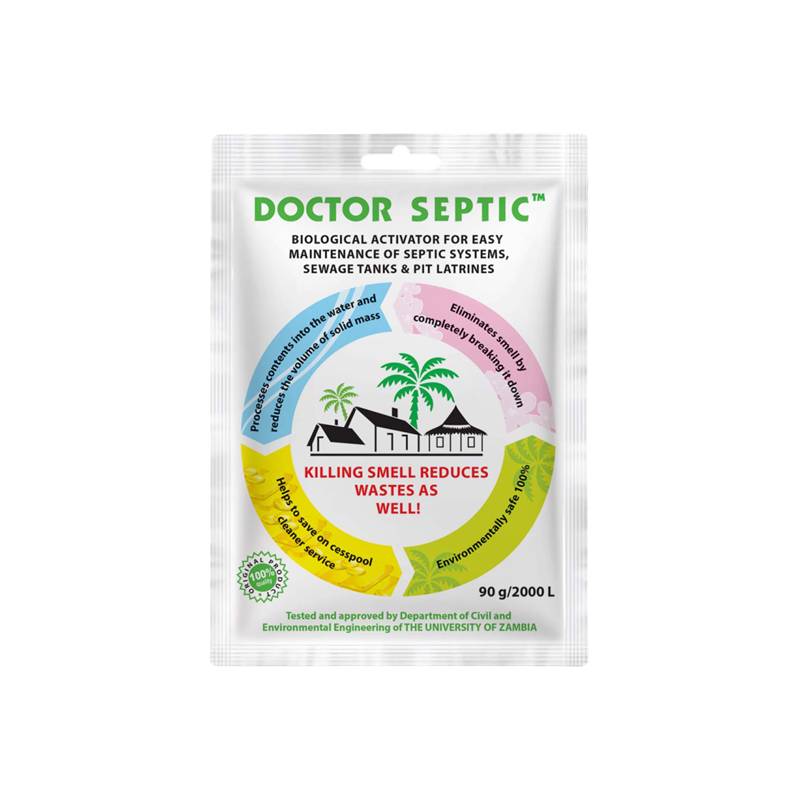 Биоактиватор для септиков, выгребных ям и дачных туалетов Doctor Septic, 90 гDS 90 Биоактиватор для септиков, выгребных ям и дачных туалетов Doctor Septic, 90 гDS 90Биоактиватор Doctor Septic (Доктор септик) предназначен для септиков, выгребных ям и дачных туалетов. Средство состоит из почвенных микроорганизмов, которые активно перерабатывают органические отходы в углекислый газ и воду и уменьшают объем твердых масс. Уничтожают неприятный запах. Один пакет рассчитан на объем 2000 литров на срок до 2 месяцев. Применение: Для обработки септиков, содержимое пакета необходимо высыпать в унитаз, для дачных туалетов - в выгребную яму. Если содержимое ямы затвердело, добавьте в нее 2-3 ведра воды. Рекомендуется повторять процедуру каждые 1,5 месяца. После применения вымыть руки. Не допускать попадания в глаза и уши. Характеристики: Состав: сухие почвенные микроорганизмы, наполнитель. Вес: 90 г. Товар сертифицирован.