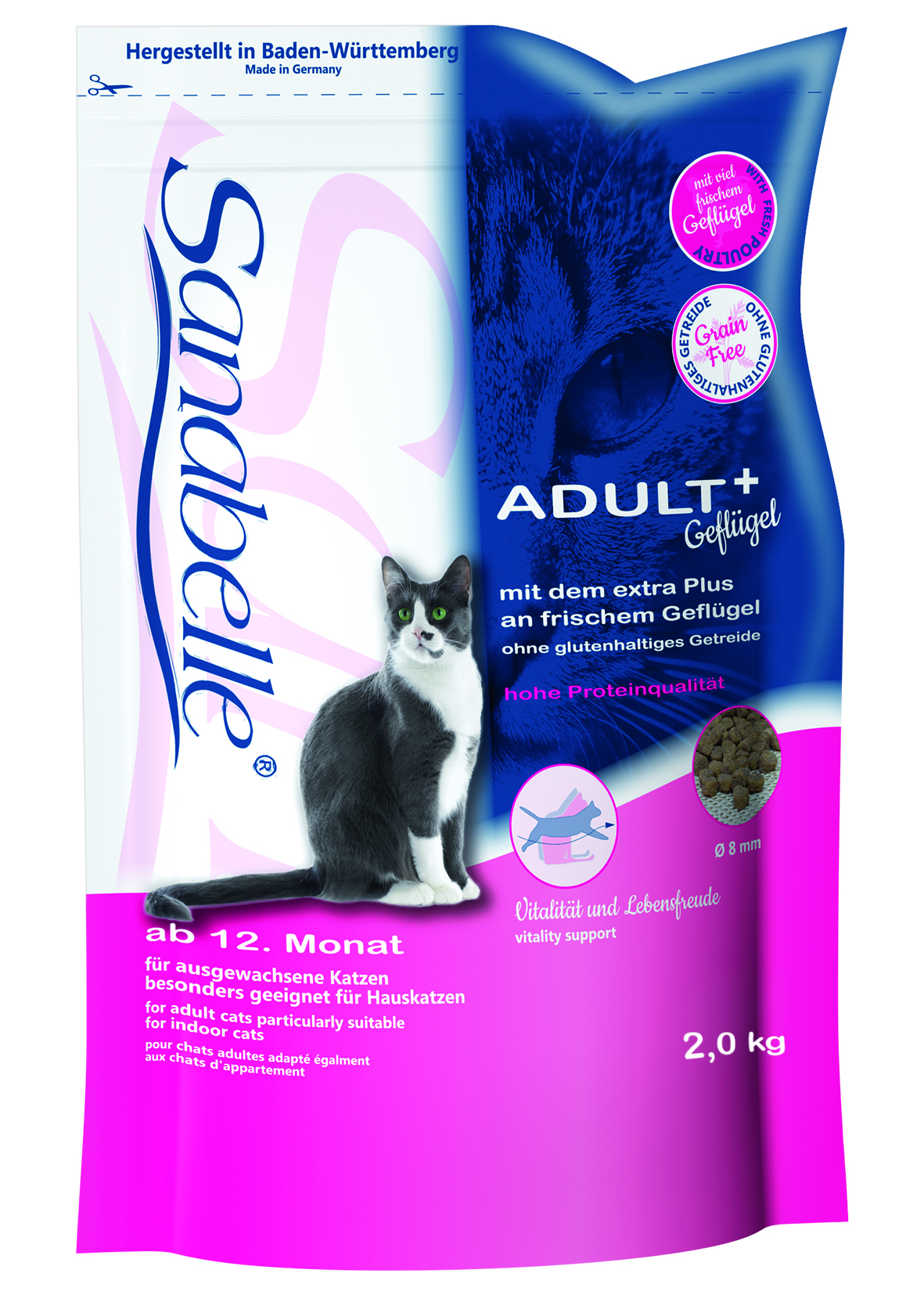 Корм сухой для кошек Sanabelle Adult, с птицей, 2 кг57817 Корм сухой для кошек Sanabelle Adult, с птицей, 2 кг57817Сухой корм Sanabelle Adult - полностью сбалансированный высококачественный сухой корм для взрослых кошек преимущественно домашнего содержания. Состав: свежее мясо домашней птицы (мин. 20%), рис, мясо домашней птицы, желтое просо, сорго, животный жир, жировая клетчатка, печень, рыбная мука, гидролизованный протеин, мука из свежего мяса, яичный порошок, клетчатка, свекольная пульпа, протеин из клубней картофеля, льняное семя, рыбий жир, дрожжи, хлорид калия, карбонат кальция, клюква, черника, мука из мидий, цикориевая пудра, сушеные цветки бархатцев, экстракт юкки. Содержание питательных веществ: протеин 31%, жир 16%, клетчатка 4,5%, минеральные вещества 6,5%, магний 0,07%, влажность 10%. Экстрактивные вещества, не содержащие азот: 32,5%. Пищевые добавки (на 1 кг): витамин А 17.000 МЕ, витамин Д3 1.500 МЕ, витамин Е 150 мг, таурин 2000 mg, медь 10 мг, цинк (в форме окиси цинка) 30 мг, цинк (в аминокислотной хелатной форме, гидрат) 40 мг, йод 2 мг, селен 0,2 мг. ...