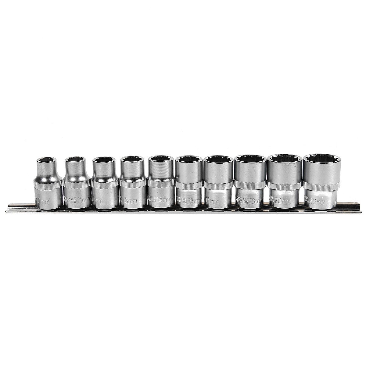 Головки торцевые FIT, 12-гранные, на металлической планке, 1/2, 10 шт62149 Головки торцевые FIT, 12-гранные, на металлической планке, 1/2, 10 шт62149Торцевые 12-гранные головки предназначены для работы с крепежными элементами. Изготовлены из хром-ванадиевой стали. На металлической планке. Материал: хром-ванадиевая сталь. Комплектация: 10 шт. Диаметр головок: 10; 11; 12; 13; 14; 15; 17; 19; 20; 22 мм.