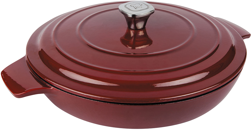 Сотейник Rondell Noble Red с крышкой, круглый, цвет: красный, диаметр 30 смRDI-707 Сотейник Rondell Noble Red с крышкой, круглый, цвет: красный, диаметр 30 смRDI-707Сотейник Rondell Noble Red изготовлен из высококачественного чугуна. Блюда приготовленные в чугунной посуде отличаются особым вкусом, они являются более здоровыми, так как благодаря отличному сохранению температуры вы можете не жарить а томить блюда с минимальным количеством масла (с использованием крышки). Высококачественная внутренняя и внешняя эмаль защищает вашу посуду от окисления, позволяет хранить пищу в посуде после приготовления и облегчает уход. Ручки с желобком, плавными скругленными углами и удобным наклоном обеспечивают удобство при использовании. Выпуклости на внутренней стороне крышки обеспечивают эффект орошения, сохранение натурального вкуса и питательной ценности блюд. Воплощайте свои фантазии вместе с сотейником Rondell. Такой сотейник - это идеальный подарок для современных хозяек, которые следят за своим здоровьем и здоровьем своей семьи. Подходит для использования на всех видах плит включая индукционные. Не подходит для использования в...
