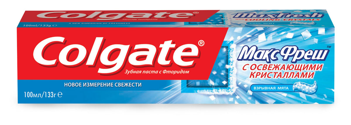 Зубная паста Colgate МаксФреш, с фтором, взрывная мята, туба, 100 млFCN89271 Зубная паста Colgate МаксФреш, с фтором, взрывная мята, туба, 100 млFCN89271Зубная паста Colgate МаксФреш с освежающими кристаллами резко выделяется среди других зубных паст своей необычной формой и длительным действием. Зубная паста с текстурой прозрачного геля и кристаллами, растворяющимися при чистке зубов освежает и очищает полость рта. Характеристики: Объем: 100 мл. Изготовитель: Китай. Товар сертифицирован.