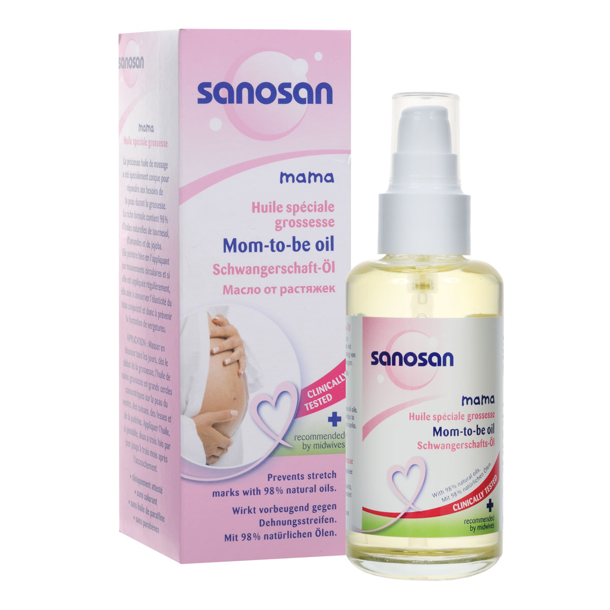 Sanosan Масло от растяжек Sanosan mama, в период беременности, 100 мл03.02.01.089439 Sanosan Масло от растяжек Sanosan mama, в период беременности, 100 мл03.02.01.089439Нежное масло Sanosan mama специально создано для ухода за кожей в период беременности. Состоит на 97% из натурального масла подсолнечника, миндального масла и масла жожоба. Массажное масло предупреждает появление растяжек и повышает эластичность кожи. Восстанавливает потерянный тонус кожи. Гипоаллергенно. Массажное масло не содержит парафинового масла и красителей. Товар сертифицирован.