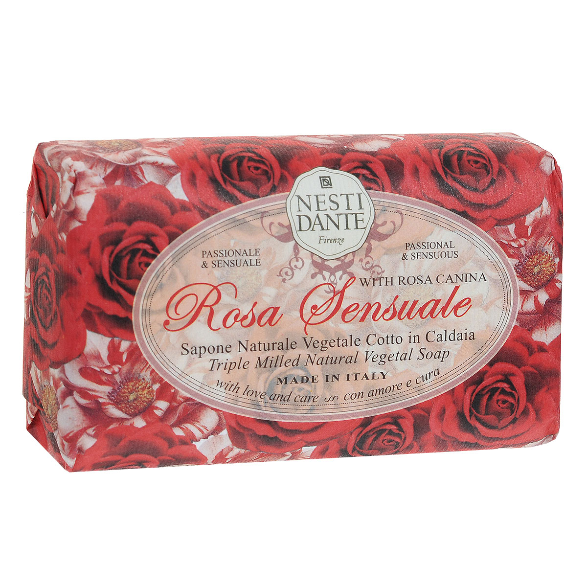 Nesti Dante Мыло Rosa Sensuale, 150 гSatin Hair 7 BR730MN Nesti Dante Мыло Rosa Sensuale, 150 гSatin Hair 7 BR730MNВеликолепное растительное мыло премиум-класса Nesti Dante Rosa Sensuale изготовлено по старинным рецептам и по традиционной котловой технологии, в составе мыла только натуральные оливковое и пальмовое масло высочайшего качества, для ароматизации использованы органические эфирные масла. Ежедневный ритуал красоты, любви и заботы не только для тела, но и для души.Мыло “Чувственная роза” - страстный и чувственный аромат любви. Увлажняющее мыло, дополненное роскошным благоуханием роз.Изысканная флорентийская бумага, в которую завернуто мыло, расписана акварелью, на каждом кусочке мыла выгравирована надпись With Love And Care (С любовью и заботой).Товар сертифицирован.