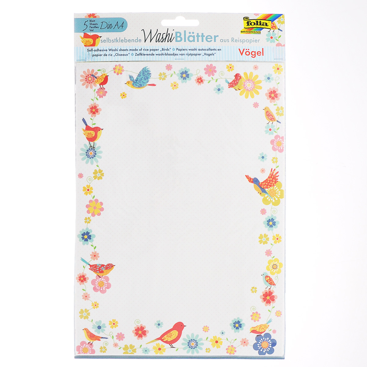 Рисовая бумага Folia Птицы, самоклеящаяся, 29,5 x 21 см, 5 листов09840-20.000.00 Рисовая бумага Folia Птицы, самоклеящаяся, 29,5 x 21 см, 5 листов09840-20.000.00Рисовая бумага Folia Птицы - бумага с матовой поверхностью, которая используется для изготовления открыток, для скрапбукинга и других декоративных или дизайнерских работ. Бумага декорирована изображениями разных птичек. Она имеет самоклеящуюся пленку, позволяющую удаление и повторное приклеивание, что обеспечивает большие творческие возможности. Изделие имеет отличное сцепление с бумагой, обоями, тканью и гладкими поверхностями, такими как металл, стекло и т.д. без специальной подготовки.
