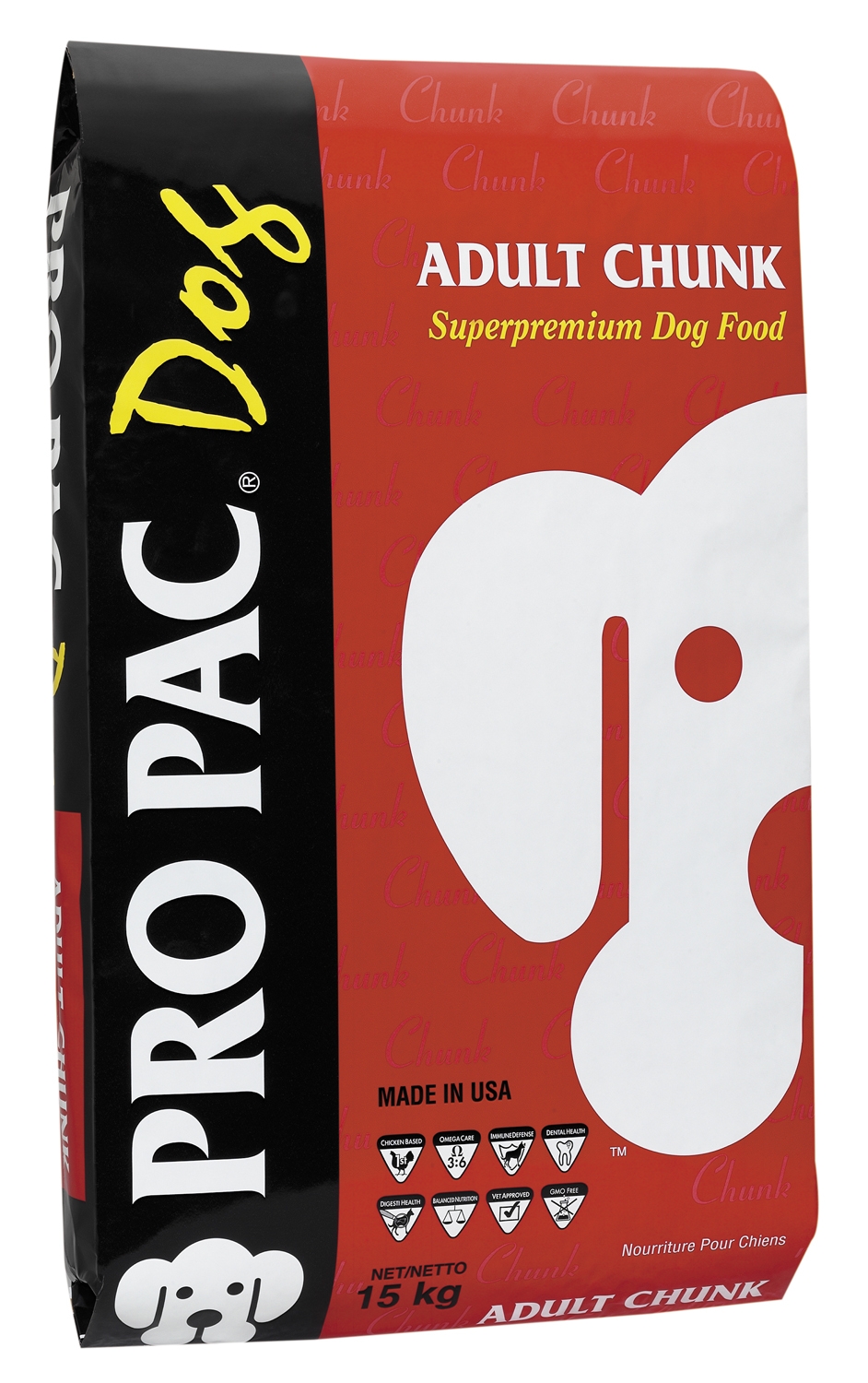 Корм сухой Pro Pac Adult Chunk для взрослых собак стандарт, 3 кг0120710 Корм сухой Pro Pac Adult Chunk для взрослых собак стандарт, 3 кг0120710Сухой корм Pro Pac Adult Chunk - высококачественный корм для взрослых собак, специально создан для поддержания прекрасной формы Вашего питомца и обеспечивает ему долгую и здоровую жизнь. Корм содержит надлежащий баланс белков и аминокислот, жиры, углеводы, витамины и минералы для активных взрослых собак. Использование высококачественной куриной муки (>30%) и куриного жира (15%) делает корм великолепным по вкусу и легким в переваривании. Входящие в состав корма питательные вещества способствуют укреплению костей и повышению мышечного тонуса, регулярной и легкой работе кишечника, сохранению красивой и здоровой шерсти. Смесь содержит полный комплекс питательных веществ, натуральные консерванты и имеет 100% гарантию качества. Состав: куриная мука (>30%), зерновые продукты, куриный жир (сохраненный со смешанным токоферолом), рисовая мука, высушенная мякоть свеклы, куриные добавки, льняное семя, соль, пивные сухие дрожжи, дрожжевая культура, хлорид калия, хлорид холина, DL-метионин, L-лизин, Витамин Е, Витамин Д3, Витамин А, никотиновая кислота, кальция пантотенат, биотин, витамин В12, добавка рибофлавина, тиамин, витамин С, витамин В6, фолиевая кислота, окись марганца, сульфат железа, сульфат меди, окись цинка, дийодгидрат эфилендиамина, протеиновый цинк, протеиновый марганец, протеиновое железо, протеиновый магний, протеиновая медь. Анализ: белок 26%, жиры 15%, зола 7,8%, клетчатка 4%, влажность 10%, кальций 1%, фосфор 0,8%, витамин А 13.029 МЕ, витамин Д3 1.896 МЕ, витамин Е 133 мг/кг, медь (сульфат меди) 17 мг/кг, Омега-6 >2,7%, Омега-3 >0,45%. Товар сертифицирован.