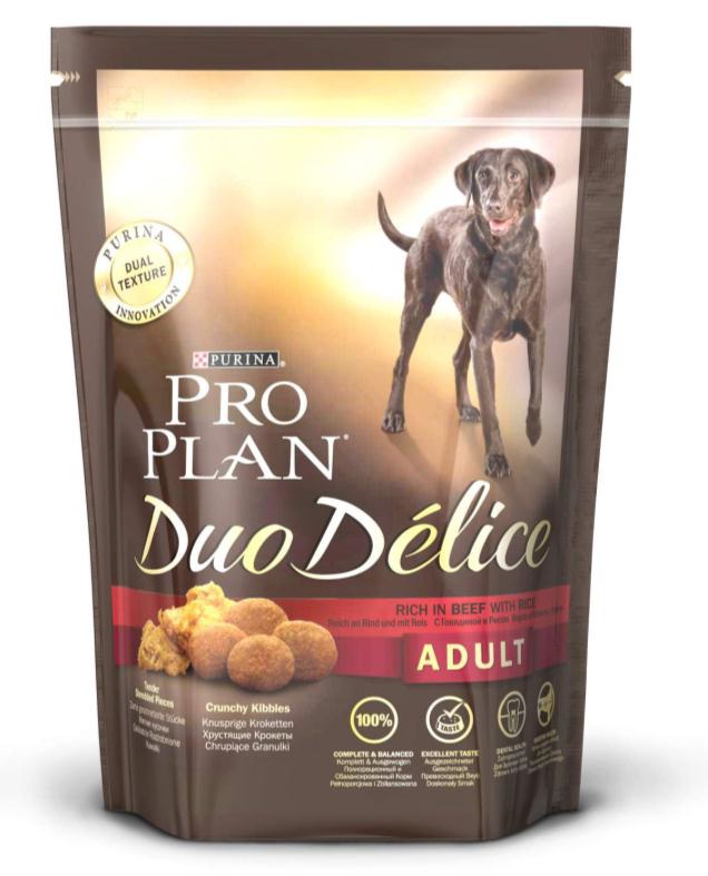 Корм сухой для собак Pro Plan Duo Delice, с говядиной и рисом, 700 г12202610 Корм сухой для собак Pro Plan Duo Delice, с говядиной и рисом, 700 г12202610Сухой корм Pro Plan Duo Delice - это полнорационный корм для взрослых собак, с говядиной и рисом. Корм обеспечивает правильный баланс питательных веществ для поддержания здоровья и хорошего самочувствия взрослых собак. Тщательно отобранные ингредиенты и специально разработанный процесс приготовления обеспечивают высокую усвояемость корма, благодаря чему собаки получают необходимые им питательные вещества. Собаки обожают инновационное сочетание хрустящих крокет и мягких кусочков, в которых основным ингредиентом является говядина. Уникальное сочетание хрустящих крокет и мягких кусочков побуждает собаку с удовольствием пережевывать корм. Механическое воздействие хрустящих крокет на зубы вашей собаки, действует как зубная щетка, тем самым способствует уменьшению отложения зубного камня. Содержащаяся в корме клетчатка помогает поддерживать здоровье пищеварительного тракта, помогает улучшить качество стула, а белок из специально выбранных ингредиентов легко...