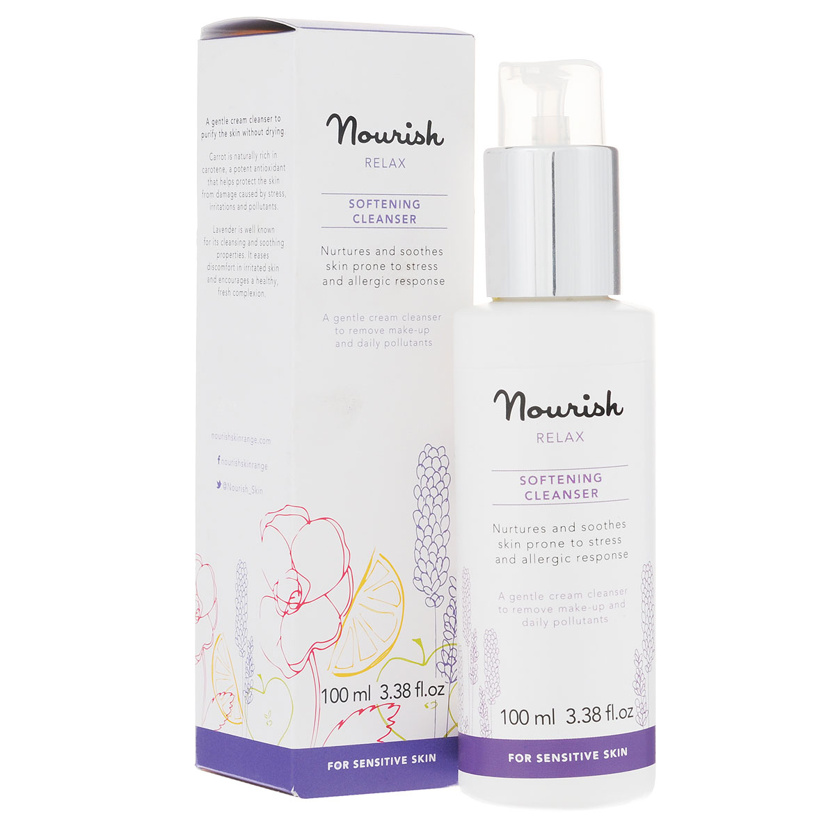 Nourish Молочко для лица Relax Softening Cleanser, очищающее, для чувствительной кожи, 100 млУТ000001015 Nourish Молочко для лица Relax Softening Cleanser, очищающее, для чувствительной кожи, 100 млУТ000001015Нежное очищающее молочко Relax Softening Cleanser с ярким ароматом провансальской лаванды разработано косметологами Nourish для бережного удаления макияжа и очищения от загрязнений. На 98% состоит из органических компонентов. - Масло лаванды обладает свойством деликатно успокаивать раздраженную кожу. - Экстракт брусники питает и насыщает ее, оказывает тонизирующее воздействие на кожу, повышает ее упругость и укрепляет стенки эпидермиса. Кроме того, брусничный экстракт является мощным антиоксидантом, предупреждающим старение. Товар сертифицирован.