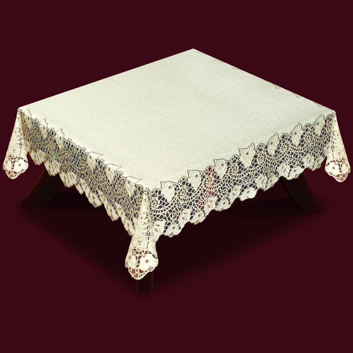 Скатерть Haft Skarb Babuni, квадратная, цвет: бежевый, 120 x 120 см. 42772-12042772-120 Скатерть Haft Skarb Babuni, квадратная, цвет: бежевый, 120 x 120 см. 42772-12042772-120Великолепная скатерть Haft Skarb Babuni выполненная из полиэстера, органично впишется в интерьер любого помещения, а оригинальный дизайн удовлетворит даже самый изысканный вкус. Скатерть изготовлена из сетчатого материала с ажурным цветочным рисунком по краям. Скатерть Haft Skarb Babuni создаст праздничное настроение и станет прекрасным дополнением интерьера гостиной, кухни или столовой. Размер скатерти: 120 см х 120 см.