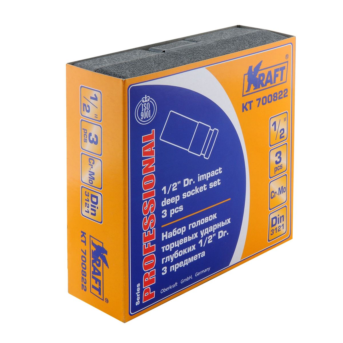 Набор торцевых ударных глубоких головок Kraft Professional, 1/2, 17 мм - 21 мм, 3 штКТ700822 Набор торцевых ударных глубоких головок Kraft Professional, 1/2, 17 мм - 21 мм, 3 штКТ700822В набор Kraft Professional входят ударные глубокие тонкостенные торцевые головки на планке под квадрат 1/2 следующих размеров: 17 мм, 19 мм, 21 мм. Головки выполнены из хромованадиевой стали. Торцевые головки Kraft Professional изготовлены из хромованадиевой стали марки 50BV30 со специальным трехслойным покрытием, обеспечивающим долговременную защиту от механических повреждений.