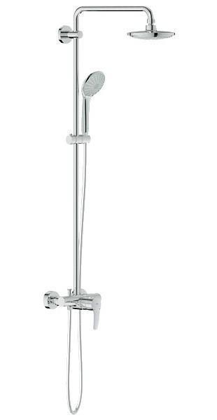 Душевая система со смесителем GROHE Euphoria System 180 (27473000)4005176882630 Душевая система со смесителем GROHE Euphoria System 180 (27473000)4005176882630Душевая система с однорычажным смесителем настенного монтажа Включает в себя: Горизонтальный поворотный душевой Кронштейн 450 мм Однорычажный смеситель для душа с переключателем Выбор между: Верхний душ Euphoria Cosmopolitan (27 492 000) Хромированная душевая поверхность С шаровым шарниром Угол поворота ± 15° Ручной душ Euphoria 110 Massage (27 239 000) Регулируется по высоте с помощью Скользящего элемента (12 140 000) Душевой шланг 1750 мм (28 388 000) Минимальный расход воды 7л/мин GROHE EcoJoy ограничитель расхода воды 9,5 л/мин GROHE DreamSpray превосходный поток воды GROHE StarLight хромированная поверхность GROHE SilkMove керамический картридж O 46 мм С системой SpeedClean против известковых отложений Внутренний охлаждающий канал для продолжительного срока службы Twistfree против перекручивания шланга Совместим с проточным водонагревателем От 18 kВ/ч