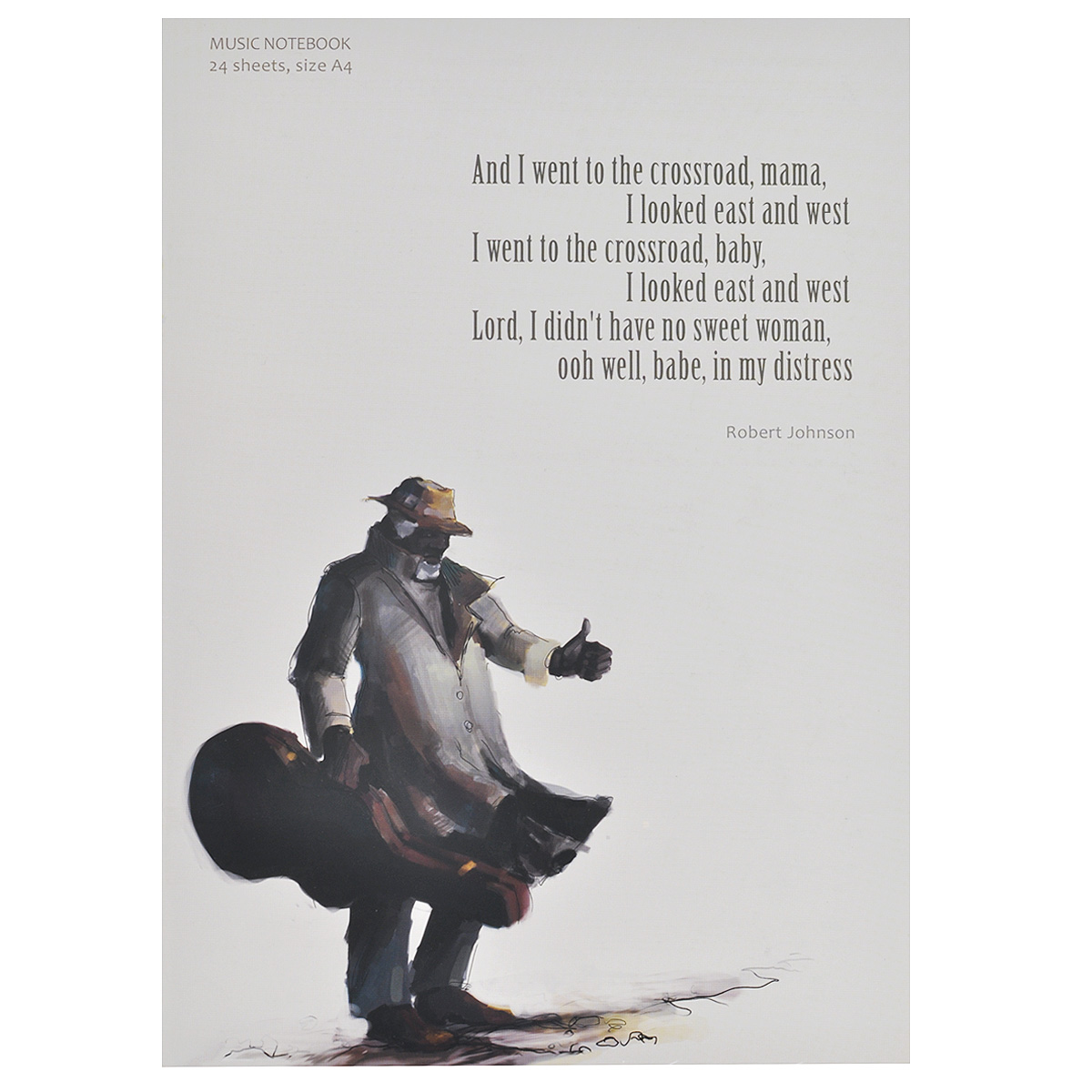Тетрадь для нот Blues Man, 24 листа. Формат А4MUS012 Тетрадь для нот Blues Man, 24 листа. Формат А4MUS012Тетрадь для нот Blues Man - отличный помощник в обучении музыке. Обложка выполнена из картона белого цвета и оформлена изображением человека с зачехленной гитарой. Внутренний блок включает 24 листа с нотными станами.