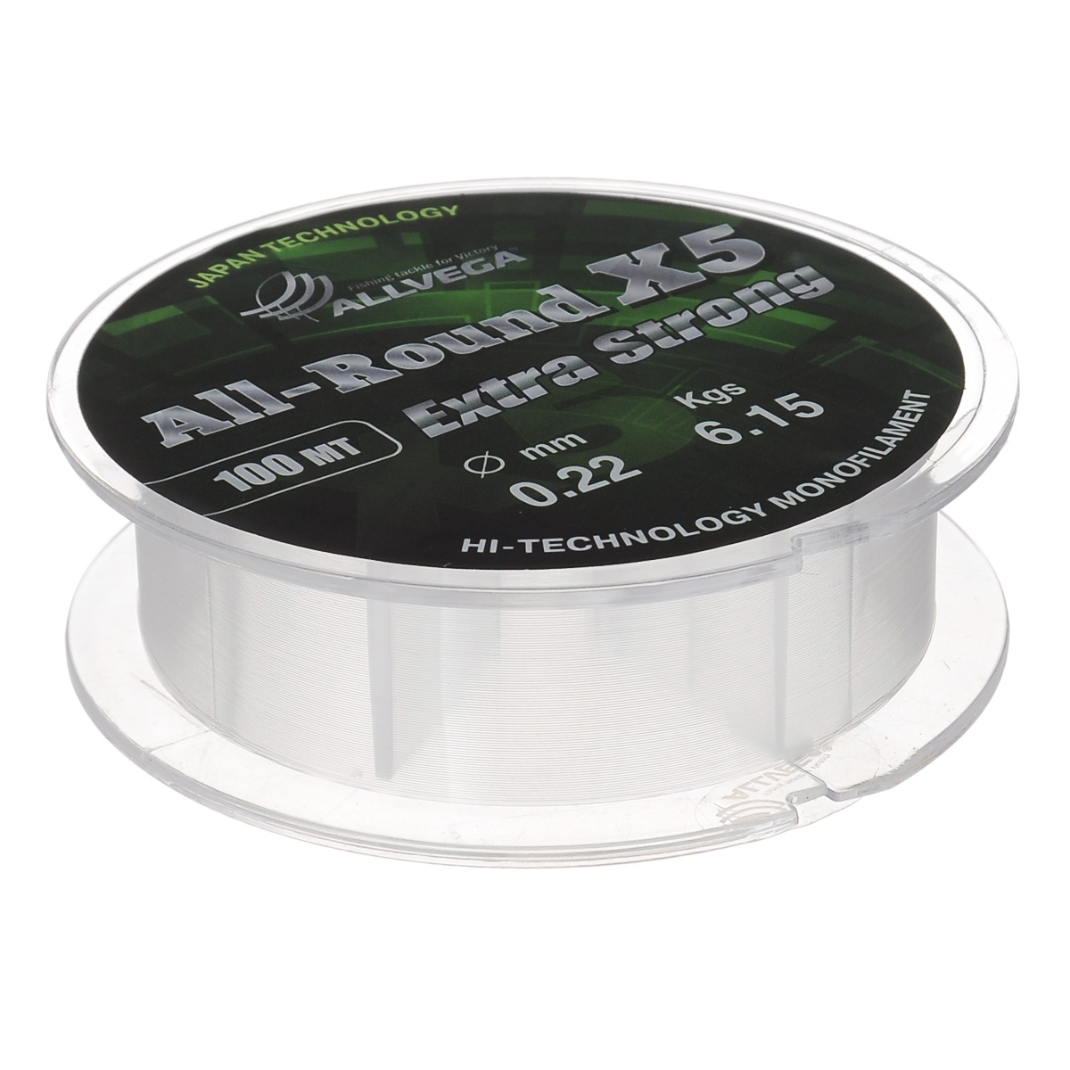 Леска Allvega All-Round X5, цвет: прозрачный, 100 м, 0,22 мм, 6,15 кг03/1/12 Леска Allvega All-Round X5, цвет: прозрачный, 100 м, 0,22 мм, 6,15 кг03/1/12Универсальная прозрачная леска Allvega All-Round X5, изготовленная из японского сырья. Обладает высокими разрывными и износостойкими характеристиками. Применяется в летних поплавочных оснастках. Зимой отлично подойдет для ловли на мормышку и для оснащения зимних поплавочных удочек.