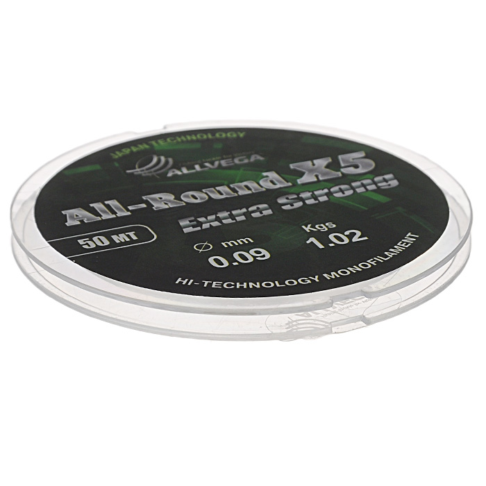 Леска Allvega All-Round X5, цвет: прозрачный, 50 м, 0,09 мм, 1,02 кг10948 Леска Allvega All-Round X5, цвет: прозрачный, 50 м, 0,09 мм, 1,02 кг10948Универсальная прозрачная леска Allvega All-Round X5, изготовленная из японского сырья. Обладает высокими разрывными и износостойкими характеристиками. Применяется в летних поплавочных оснастках. Зимой отлично подойдет для ловли на мормышку и для оснащения зимних поплавочных удочек.