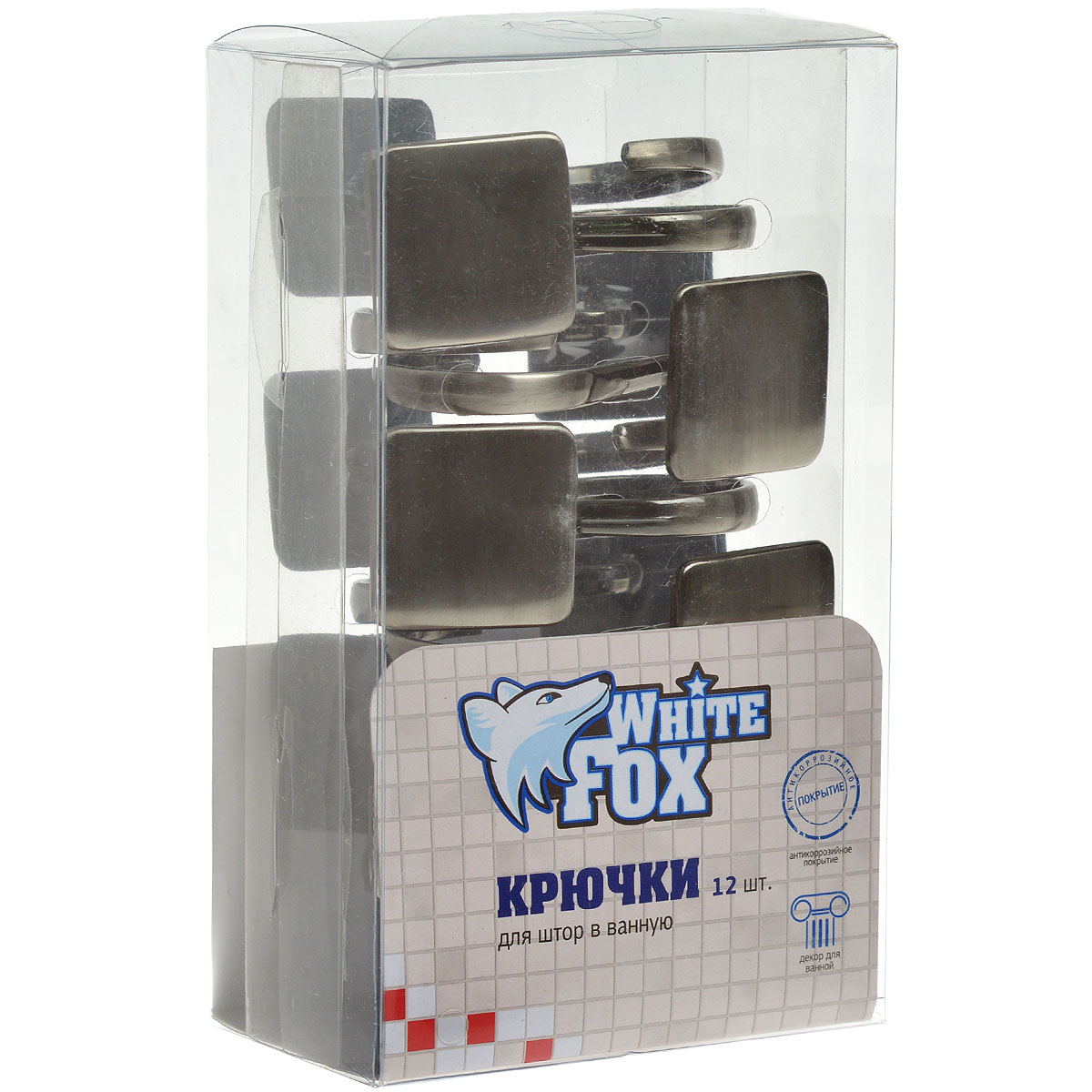 Крючки для штор в ванную White Fox, 12 шт. WBHO24-117WBHO24-117 Крючки для штор в ванную White Fox, 12 шт. WBHO24-117WBHO24-117Крючки White Fox - это красивые и функциональные аксессуары для крепления шторы на карниз в ванной комнате. Выполненные из нержавеющей стали, они не требуют особого ухода, удобны для быстрого навешивания и снятия шторы с карниза. Комплектация: 12 шт. Размер крючка: 3 см х 4,5 см х 7 см.