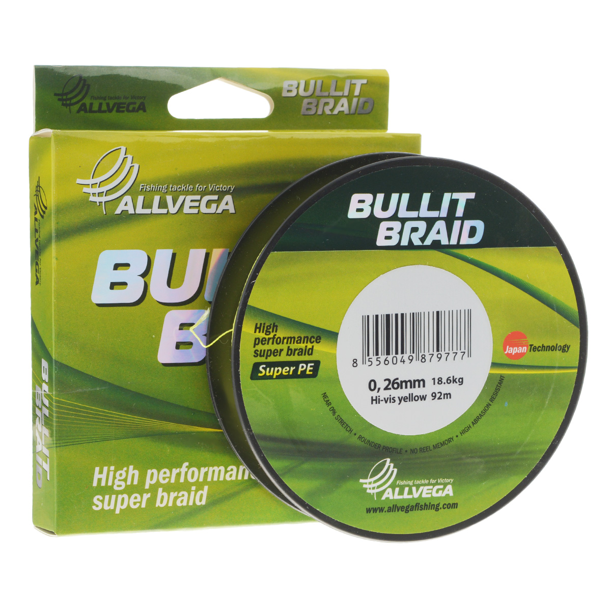 Леска плетеная Allvega Bullit Braid, цвет: ярко-желтый, 92 м, 0,26 мм, 18,6 кг06/4/07 Леска плетеная Allvega Bullit Braid, цвет: ярко-желтый, 92 м, 0,26 мм, 18,6 кг06/4/07Леска Allvega Bullit Braid с гладкой поверхностью и одинаковым сечением по всей длине обладает высокой износостойкостью. Благодаря микроволокнам полиэтилена (Super PE) леска имеет очень плотное плетение и не впитывает воду. Леску Allvega Bullit Braid можно применять в любых типах водоемов. Особенности:повышенная износостойкость;высокая чувствительность - коэффициент растяжения близок к нулю;отсутствует память; идеально гладкая поверхность позволяет увеличить дальность забросов; высокая прочность шнура на узлах.