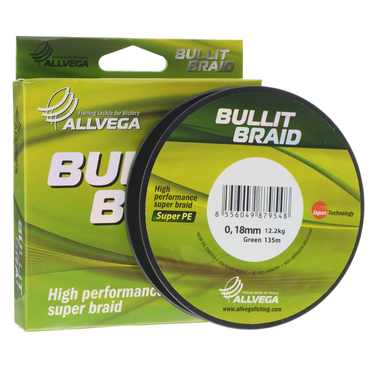 Леска плетеная Allvega Bullit Braid, цвет: темно-зеленый, 135 м, 0,18 мм, 12,2 кг03/1/12 Леска плетеная Allvega Bullit Braid, цвет: темно-зеленый, 135 м, 0,18 мм, 12,2 кг03/1/12Леска Allvega Bullit Braid с гладкой поверхностью и одинаковым сечением по всей длине обладает высокой износостойкостью. Благодаря микроволокнам полиэтилена (Super PE) леска имеет очень плотное плетение и не впитывает воду. Леску Allvega Bullit Braid можно применять в любых типах водоемов. Особенности:повышенная износостойкость;высокая чувствительность - коэффициент растяжения близок к нулю;отсутствует память; идеально гладкая поверхность позволяет увеличить дальность забросов; высокая прочность шнура на узлах.