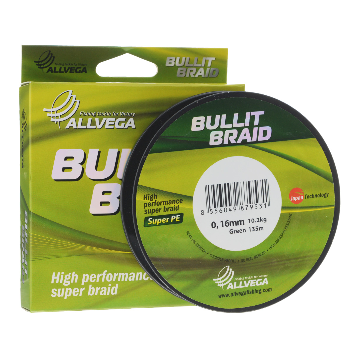 Леска плетеная Allvega Bullit Braid, цвет: темно-зеленый, 135 м, 0,16 мм, 10,2 кг21442 Леска плетеная Allvega Bullit Braid, цвет: темно-зеленый, 135 м, 0,16 мм, 10,2 кг21442Леска Allvega Bullit Braid с гладкой поверхностью и одинаковым сечением по всей длине обладает высокой износостойкостью. Благодаря микроволокнам полиэтилена (Super PE) леска имеет очень плотное плетение и не впитывает воду. Леску Allvega Bullit Braid можно применять в любых типах водоемов. Особенности: повышенная износостойкость; высокая чувствительность - коэффициент растяжения близок к нулю; отсутствует память; идеально гладкая поверхность позволяет увеличить дальность забросов; высокая прочность шнура на узлах.