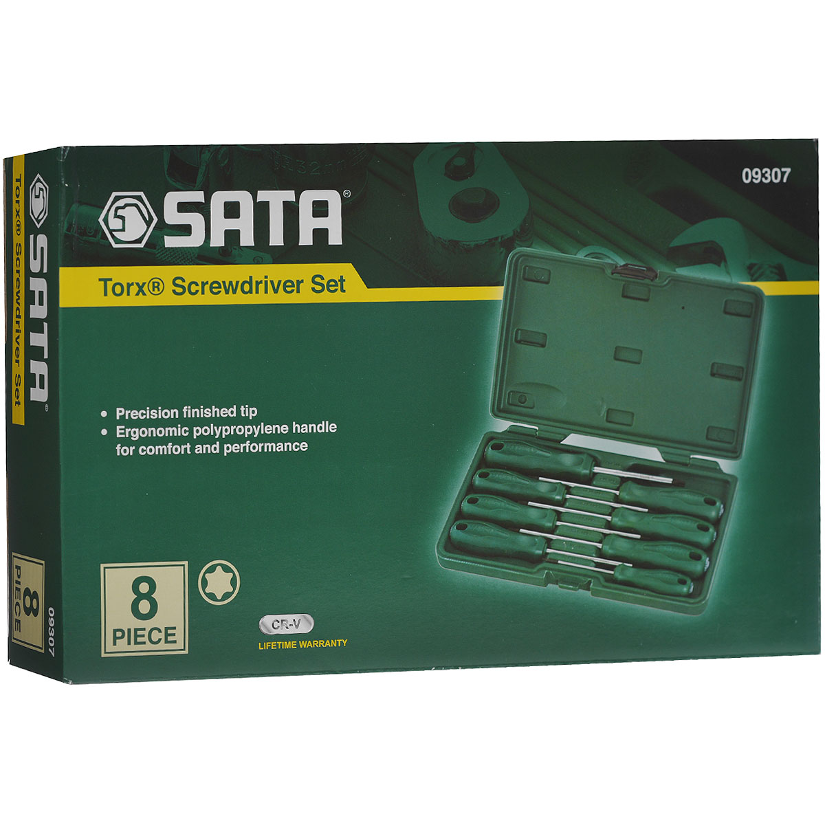 Набор отверток SATA 8пр. 0930709307 Набор отверток SATA 8пр. 0930709307Набор отверток Sata предназначен для монтажа/демонтажа резьбовых соединений. Все инструменты в наборе выполнены из высококачественной хромованадиевой стали. Отвертки оснащены рифлеными пластиковыми рукоятками, обеспечивающими надежный и удобный хват. В комплекте пластиковый кейс для переноски и хранения. Состав набора: Отвертки Torx: Т40 х 100 мм, Т30 х 100 мм, Т20 х 100 мм, Т27 х 100 мм, Т15 х 100 мм, Т25 х 100 мм, Т10 х 100 мм, Т8 х 75 мм. Общая длина отверток: 16 см, 3 х 20,5 см, 2 х 21,5 см, 21 см, 22,5 см.