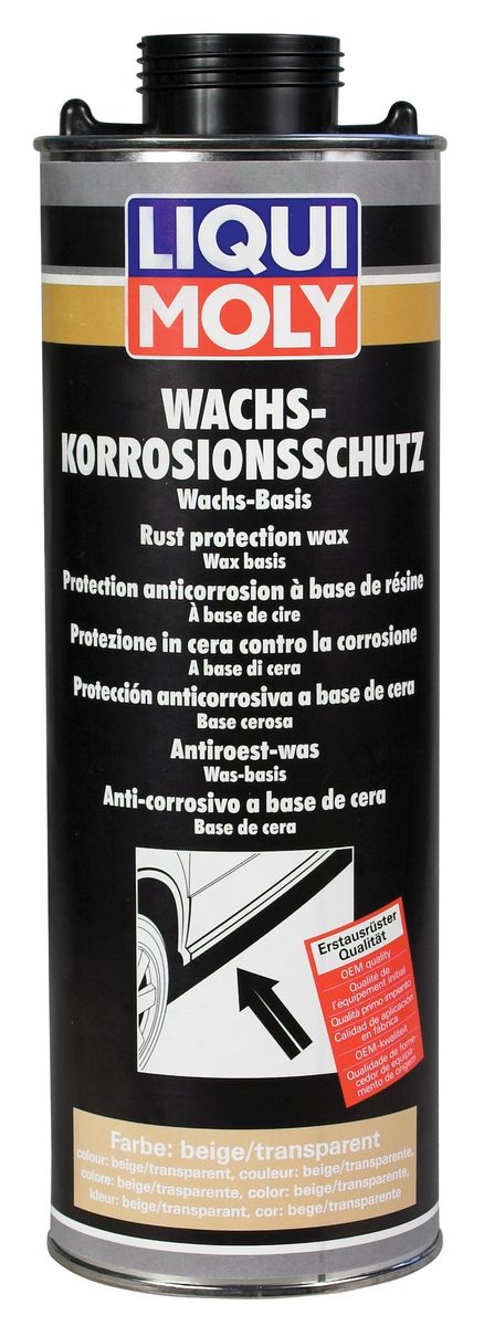 Антикор воск/смола Liqui Moly, цвет: коричневый/бесцветный, 1 л6104 Антикор воск/смола Liqui Moly, цвет: коричневый/бесцветный, 1 л6104Антикор воск/смола Liqui Moly создает покрытие, защищающее от коррозии. Благодаря превосходной текучести, средство хорошо проникает в труднодоступные полости (например, пустоты, сварные швы), требующие защиты от коррозии, и пропитывает ржавчину, препятствуя ее дальнейшему развитию. Пленка, образующаяся после высыхания, обладает хорошей адгезией и антикоррозионными свойствами; распыляемая жидкость практически не вытекает из пустот. Средство применяется, в первую очередь, для консервации и профилактической защиты при ремонтах, а также для завершающей обработки поверхностей деталей автомобилей, строительных и сельскохозяйственных машин. Средство может применяться также для обработки ходовой части (осей, подвески, пружин и др.). В результате обработки детали получают оптимальную антикоррозионную защиту. Состав: воск, эфиры, смолы, растворители и специальные ингибиторы. Товар сертифицирован.