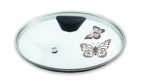 Крышка стеклянная Frybest. Диаметр 28 смGL28F Крышка стеклянная Frybest. Диаметр 28 смGL28FКрышка Frybest изготовлена из термостойкого стекла и оформлена изображением бабочек. Она оснащена усиленным пароотводом новейшей конструкции, который эффективно удаляет избыточное давление. Обод по краю крышки выполнен из высококачественной нержавеющей стали, а ручка из бакелита. Высота крышки (с учетом ручки): 6,5 см.