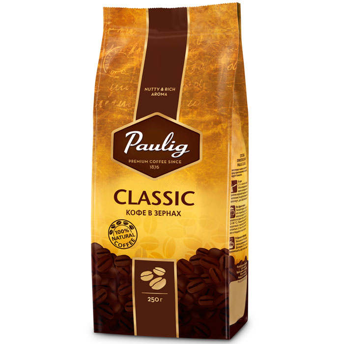 Paulig Classic кофе в зернах, 250 г0120710 Paulig Classic кофе в зернах, 250 г0120710Это - великолепная натуральная кофейная смесь с богатым и продолжительным послевкусием. Большое количество российских потребителей предпочитают более крепкий (горький) кофе, поэтому специально для этого был сделан новый бленд Класик. В состав Paulig Classic входит робуста, которая придает кофе изысканную горчинку.