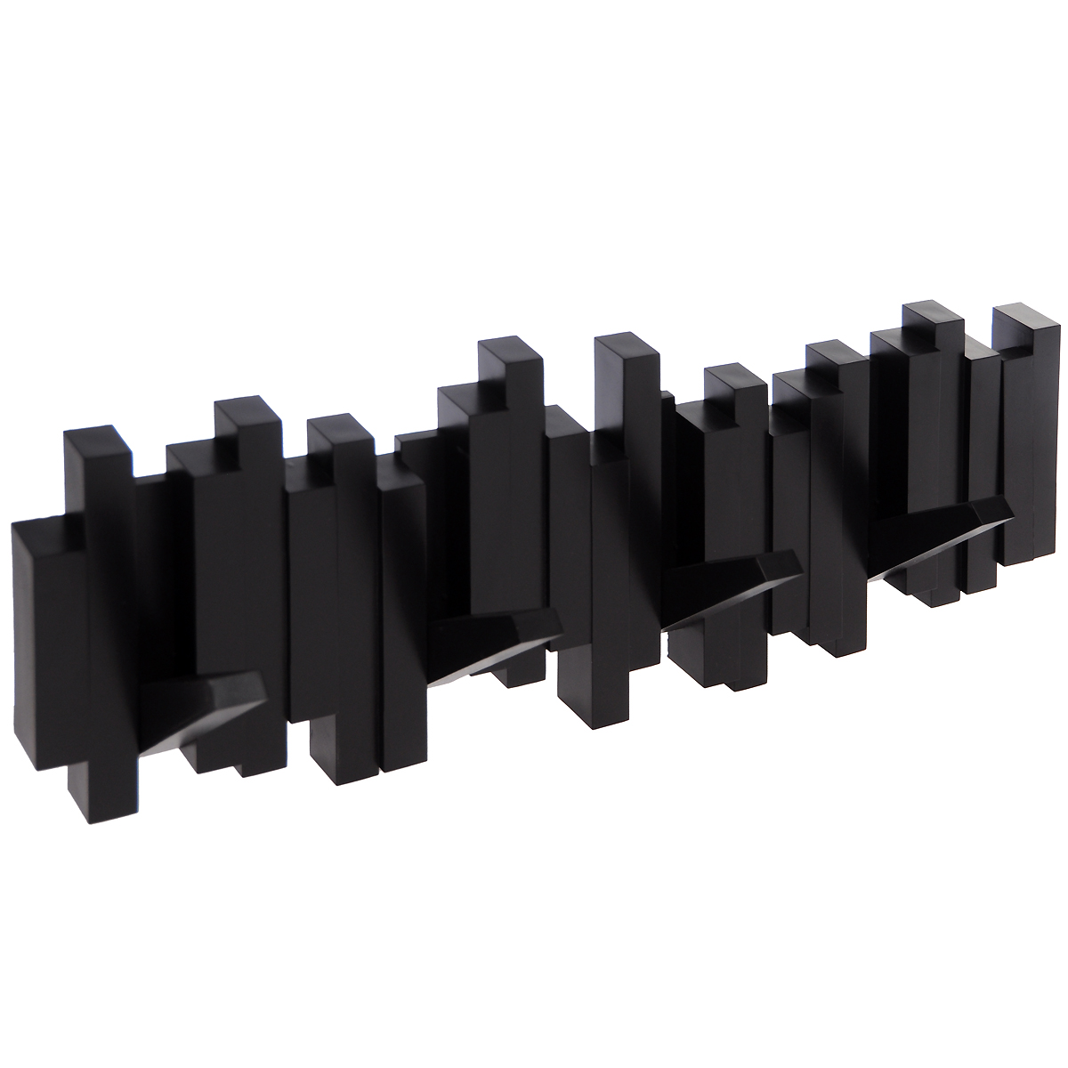 Вешалка настенная Umbra Sticks, цвет: шоколадный, 5 крючков318211-213 Вешалка настенная Umbra Sticks, цвет: шоколадный, 5 крючков318211-213Стильная и прочная вешалка Umbra Sticks интересной формы и оригинального дизайна изготовлена из прочного пластика. Имеет 5 откидных и прочных крючков. Когда они не используются, то складываются, превращая конструкцию в плоский декоративный элемент стильной формы. Вешалка Umbra Sticks идеально подходит для маленьких прихожих и ограниченных пространств. Каждый крючок выдерживает вес до 2,3 кг. Размер вешалки: 50 см х 17 см х 2 см.