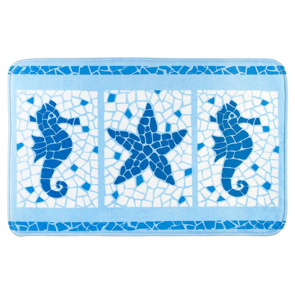 Коврик для ванной комнаты Tatkraft Marine Motifs, 50 см х 80 см14916 Коврик для ванной комнаты Tatkraft Marine Motifs, 50 см х 80 см14916Коврик для ванной комнаты Tatkraft Marine Motifs изготовлен из микрофибры Ultra Soft - мягкого, приятного на ощупь материала. Коврик отлично поглощает и впитывает влагу. Основание противоскользящее. Яркий красочный рисунок, выполненный в морском стиле под мозаику, внесет оригинальную нотку в интерьер ванной комнаты. Коврики Tatkraft - прекрасное решение для ванной комнаты.