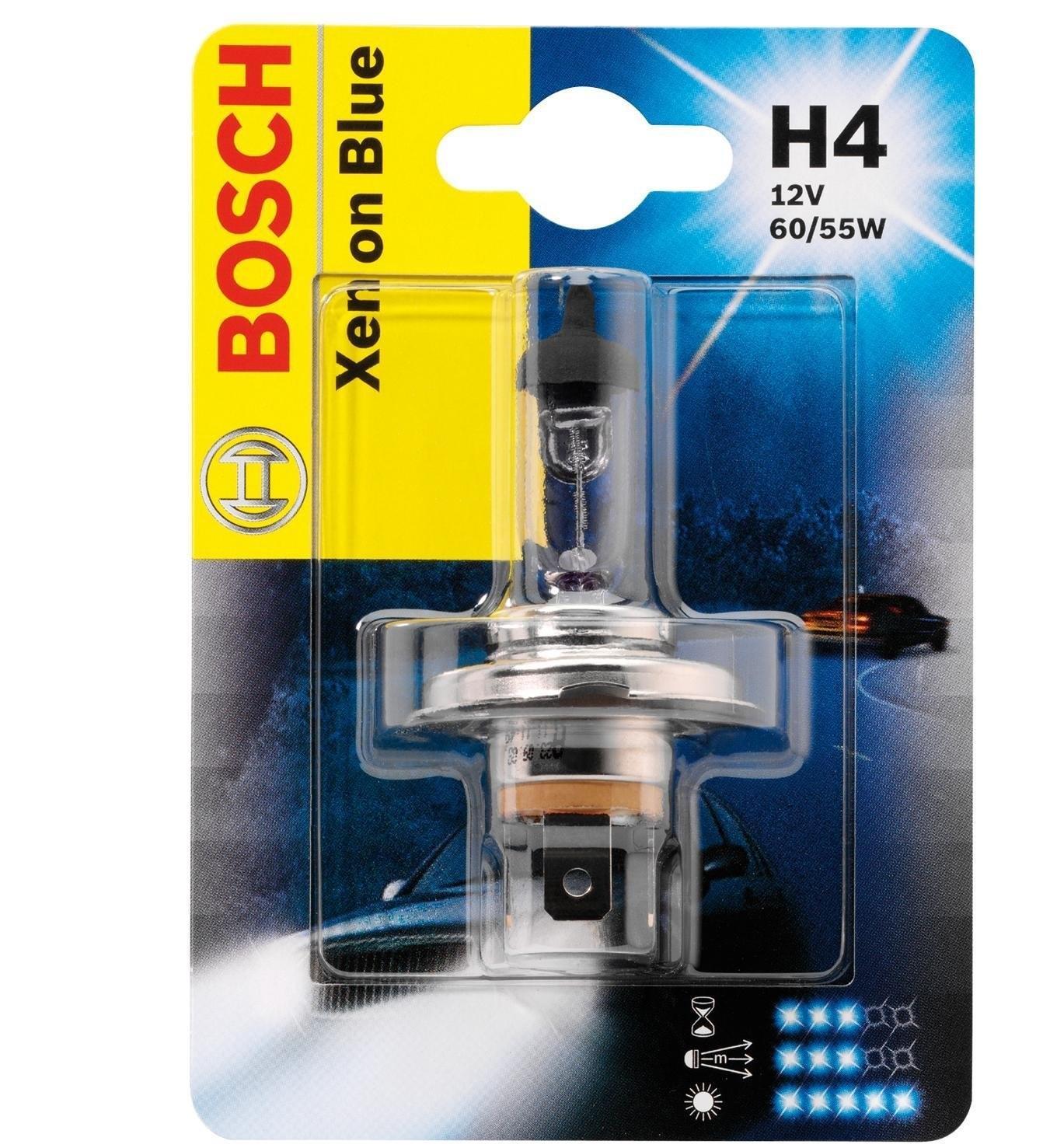 Лампа Bosch Xenon Blue H4 60/55Вт 19873010101987301010 Лампа Bosch Xenon Blue H4 60/55Вт 19873010101987301010Новые лампы Bosch для галогенных фар освещают дорогу интенсивным белым светом, который очень близок по свойствам к дневному освещению.Благодаря этому глаза водителя не теряют фокусировки и меньше устают даже во время долгих поездок в темное время суток. Новые лампы отличаются высокой яркостью и могут давать до 50% больше света, чем стандартные галогенные фары. Лампы Bosch доступны в вариантах H1, H4 и H7. Серебряное покрытие ламп H4 и H7 делает их едва заметными за стеклами выключенных фар. Новые лампы выглядят наиболее эффектно в сочетании с фарами из прозрачного стекла и подчеркивают современный дизайн автомобилей. Увеличенная яркость и дальность освещения положительно сказывается на безопасности движения. В темное время суток или в сложных погодных условиях, таких как ливень или густой туман, водитель замечает опасную ситуацию намного раньше и на большем расстоянии, при этом лучше заметен и сам автомобиль с фарами Bosch. Напряжение: 12 вольт