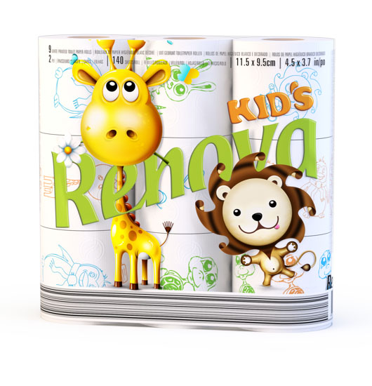 Туалетная бумага Renova Design Kids, двухслойная, цвет: белый, 9 рулонов200060831 Туалетная бумага Renova Design Kids, двухслойная, цвет: белый, 9 рулонов200060831Туалетная бумага Renova Design Kids изготовлена по новейшей технологии из 100% целлюлозы, благодаря чему она очень мягкая, нежная, но в тоже время прочная. Перфорация надежно скрепляет слои бумаги. Туалетная бумага Renova Design Kids сочетает в себе простоту и оригинальность. На каждом листе туалетной бумаге разное цветное изображение забавных животных. Состав: 100% целлюлоза. Количество листов: 140 шт. Количество слоев: 2. Размер листа: 11,5 см х 9,5 см. Количество рулонов: 9 шт. Португальская компания Renova является ведущим разработчиком новейших технологий производства, нового стиля и направления на рынке гигиенической продукции. Современный дизайн и высочайшее качество, дерматологический контроль - это то, что выделяет компанию Renova среди других производителей бумажной санитарно-гигиенической продукции.