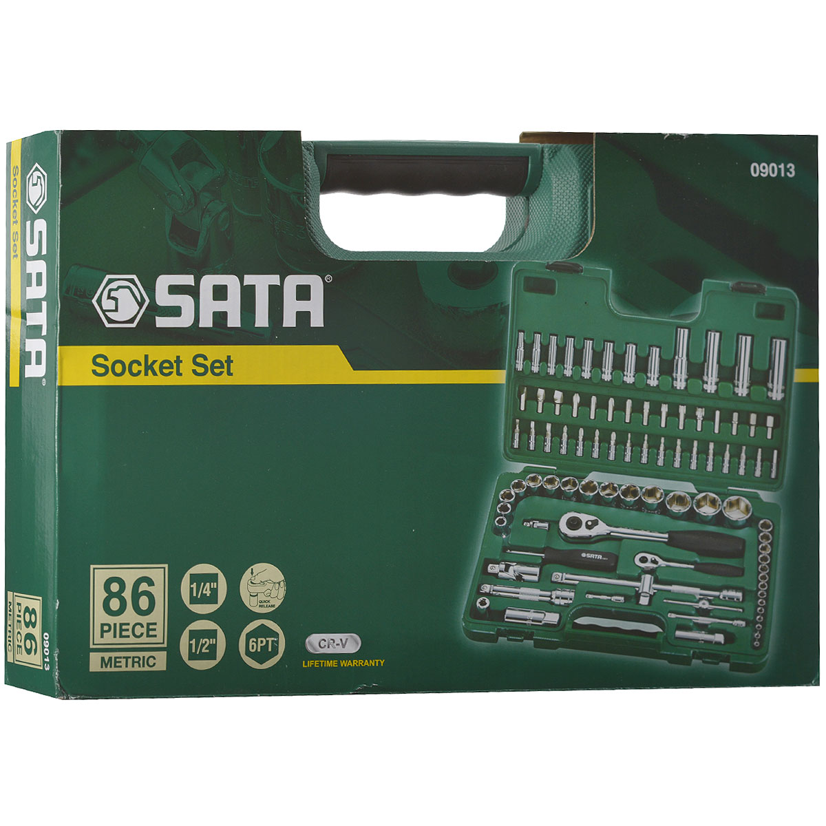 Набор торцевых головок SATA 86пр. 0901309013 Набор торцевых головок SATA 86пр. 0901309013Набор торцевых головок Sata предназначен для монтажа/демонтажа резьбовых соединений. Все инструменты выполнены из высококачественной стали. В комплекте пластиковый кейс для переноски и хранения. Состав набора: Головки торцевые шестигранные 1/4: 3,5 мм, 4 мм, 4,5 мм, 5 мм, 5,5 мм, 6 мм, 7 мм, 8 мм, 9 мм, 10 мм, 11 мм, 12 мм, 13 мм, 14 мм. Головки торцевые шестигранные удлиненные 1/4: 6 мм, 7 мм, 8 мм, 9 мм, 10 мм, 11 мм, 12 мм, 13 мм. Головки торцевые шестигранные 1/2: 10 мм, 13 мм, 15 мм, 16 мм, 17 мм, 18 мм, 19 мм, 20 мм, 21 мм, 22 мм, 23 мм, 24 мм, 27 мм, 30 мм, 32 мм. Головки торцевые шестигранные удлиненные 1/2: 14 мм, 15 мм, 17 мм, 19 мм. Биты TORX с хвостовиком под ключ 1/4: Т8, Т10, Т15, Т20, Т25, Т30. Биты НЕХ с хвостовиком под ключ 1/4: 3 мм, 4 мм, 5 мм, 6 мм. Биты Phillips с хвостовиком под ключ 1/4: РН1, РН2. Биты шлицевые с хвостовиком под ключ 1/4: 4 мм, 5,5 мм, 6,5 мм. Биты шлицевые: 8 мм, 10...