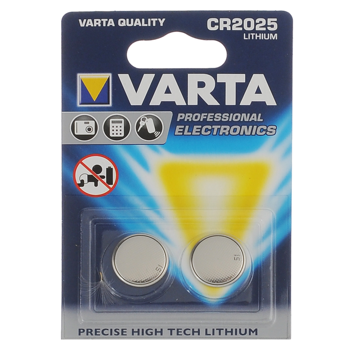 Батарейка литиевая Varta Professional Electronics, тип CR2025, 3В, 2 штCR2025/2 Батарейка литиевая Varta Professional Electronics, тип CR2025, 3В, 2 штCR2025/2Литиевые батарейки Varta Professional Electronics оптимально подходят для повседневного питания множества современных бытовых приборов: электронных игрушек, фонарей, беспроводной компьютерной периферии и многого другого. Батарейки созданы для устройств со средним и высоким потреблением энергии. Работают в 10 раз дольше, чем обычные солевые элементы питания. Диаметр батарейки: 1,9 см.