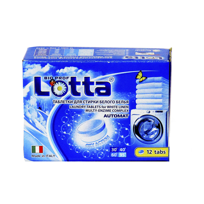 Таблетки для стирки белого бельяLotta, 12 шт16313 Таблетки для стирки белого бельяLotta, 12 шт16313Таблетки для стирки Lotta - это концентрированный порошок для идеальной стирки белого белья. Средство предназначено для стирки в автоматизированных стиральных машинах. Таблетки содержат средство предотвращающее образование накипи. Одна таблетка содержит точное количество средства для стирки. В комплект входит 12 штук. Средство содержит добавки улучшающие глажение белья. Не вызывает аллергии. Состав: цеолиты, фосфаты, кислородный отбеливатель, неионогенные ПАВ, анионные ПАВ, энзимы, отдушка, оптический отбеливатель. Товар сертифицирован.