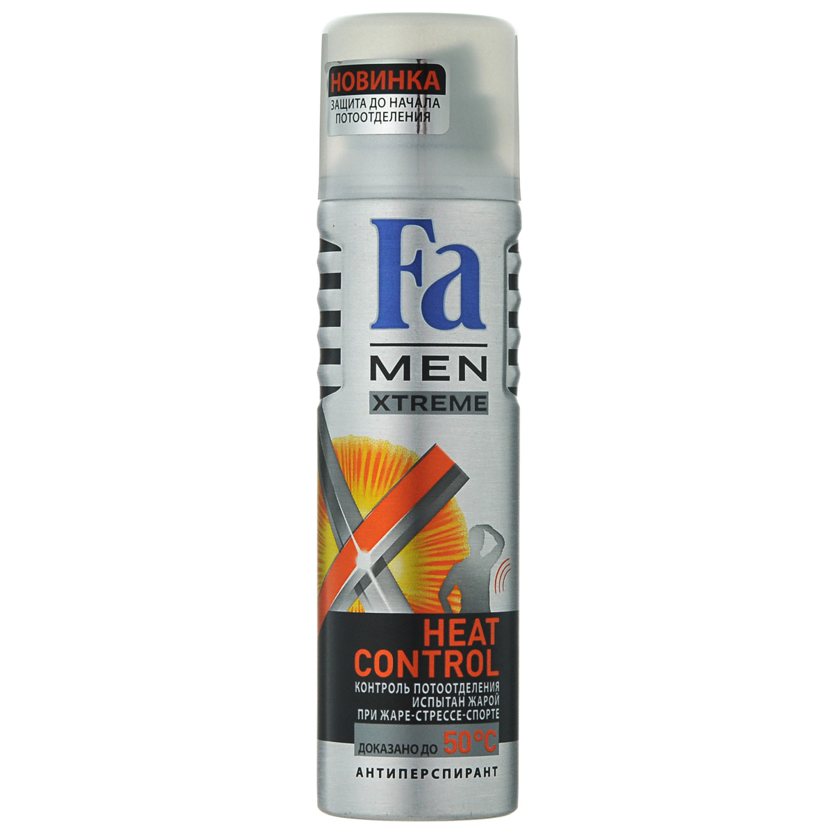 FA MEN Xtreme Дезодорант-аэрозоль Heat Control, 150 мл120836596 FA MEN Xtreme Дезодорант-аэрозоль Heat Control, 150 мл120836596FA MEN Xtreme Heat Control. При повышении температуры усовершенствованная формула усиливает уровень защиты для экстремального контроля над потом в любой ситуации. Инновационная технология Sweat Detect борется с потом еще до его появления. Клинические испытания доказали эффективную защиту против пота и запаха, даже в экстремально жарких условиях. Протестирован при t до 50°C. Также почувствуйте притягательную свежесть, принимая душ с гелем для душа Fa Men Xtreme.