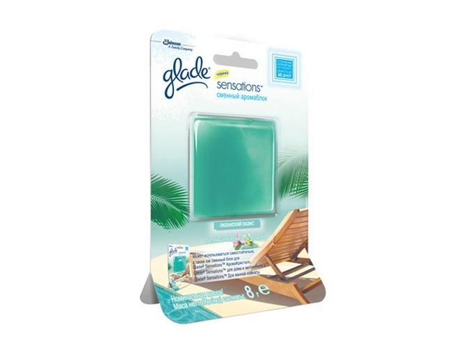 Освежитель воздуха Glade АромаБлок Океанский оазис, сменный блок, 8 г646596 Освежитель воздуха Glade АромаБлок Океанский оазис, сменный блок, 8 г646596Привлекательный дизайн прекрасно дополняет любой интерьер.Предназначен для использования в любых помещениях вашего дома или офиса.Благодаря приятному аромату создает атмосферу комфорта и уюта.Возможно использование в качестве автомобильного освежителя при размещении продукта под сиденьем или в кармане двери.Кристалл имеет тестер запаха,позволяющий потребителю оценить привлекательность аромата