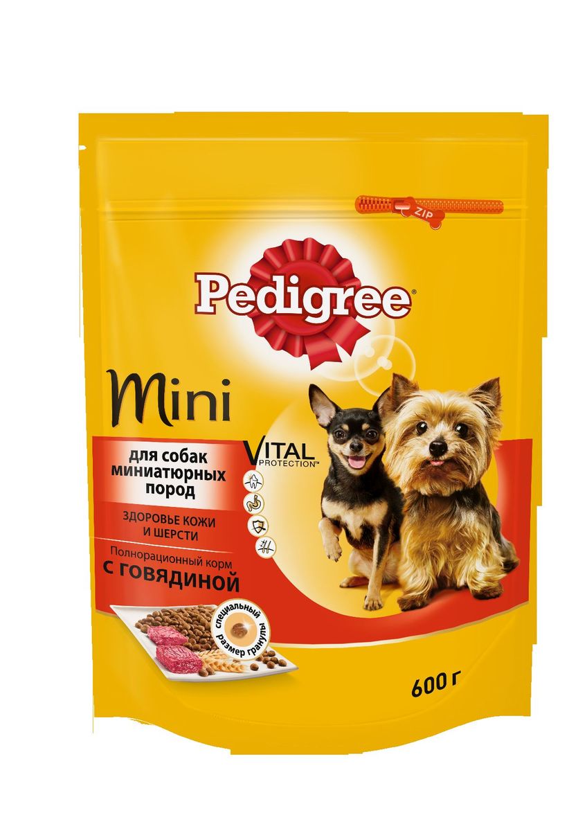 Корм сухой Pedigree для взрослых собак миниатюрных пород, с говядиной, 600 г0120710 Корм сухой Pedigree для взрослых собак миниатюрных пород, с говядиной, 600 г0120710Сухой корм Pedigree для собак миниатюрных пород - это полнорационный корм с курицей, который создан с учетом потребностей. Он состоит из качественных и натуральных ингредиентов: мяса, овощей, злаков. Он создан с учетом особенностей пищеварения самых маленьких, легко усваивается и обеспечивает правильную работу их желудочно-кишечного тракта. Состав: куриная мука, пшеничная мука, кукуруза, рис, мясная мука (в том числе говядина минимум 4%), жир животный, пшеница, свекольный жом, подсолнечное масло, минералы, витамины, метионин. Пищевая ценность (100 г): белки 22 г., жиры 15 г., зола 8 г., клетчатка 4 г., влажность не более 10 г., кальций 1,3 г., фосфор 0,8 г., натрий 0,3 г., калий 0,58 г., магний 0,1 г., цинк 20 г., медь 1,5 г., витамин А 1500 МЕ, витамин Е 20 мг., витамин D3 120 МЕ, витамин В1, В2, В4, В5, В12., ниацин, омега-6, омега-3, полиненасыщенные жирные кислоты. Энергетическая ценность (100 г): 365 ккал. Вес упаковки: 600 г. Товар сертифицирован.