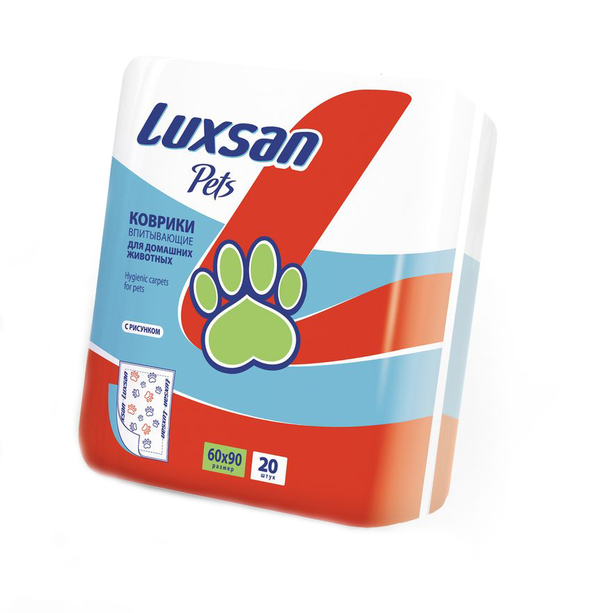 Коврики для домашних животных Luxsan Pets, впитывающие, с рисунком, 60 см х 90 см, 20 шт46544 Коврики для домашних животных Luxsan Pets, впитывающие, с рисунком, 60 см х 90 см, 20 шт46544Одноразовые гигиенические коврики для домашних животных Luxsan Pets - это незаменимое средство гигиены, как для домашних туалетов ваших питомцев, так и для дальних поездок, походов на выставки или к ветеринару. Коврик имеет 3 слоя: верхний слой из гипоаллергенного мягкого нетканого материала с рисунком в виде лапок, абсорбирующий тампон из целлюлозы и нетоксичный полиэтилен, обеспечивающий влагонепроницаемость. Коврик обеспечивает максимальный комфорт для ваших домашних питомцев, быстро впитывает и удерживает влагу. Комплектация: 20 шт. Размер коврика: 60 см х 90 см.