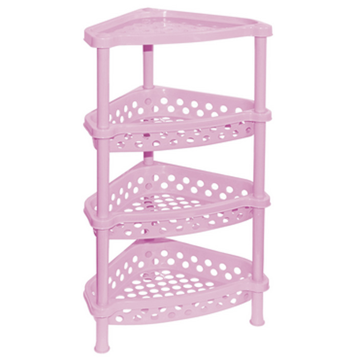 Этажерка угловая Violet, 4-х секционная, цвет: розовый, 37 х 28 х 73 смS03301004 Этажерка угловая Violet, 4-х секционная, цвет: розовый, 37 х 28 х 73 смS03301004Этажерка Violet выполнена из высококачественного прочного пластика и предназначена для хранения различных предметов. Изделие имеет 4 полки треугольной формы с перфорированными стенками. В ванной комнате вы можете использовать этажерку для хранения шампуней, гелей, жидкого мыла, стиральных порошков, полотенец и т.д. Ручной инструмент и детали в вашем гараже всегда будут под рукой. Удобно ставить банки с краской, бутылки с растворителем. В гостиной этажерка позволит удобно хранить под рукой книги, журналы, газеты. С помощью этажерки также легко навести порядок в детской, она позволит удобно и компактно хранить игрушки, письменные принадлежности и учебники. Этажерка - это идеальное решение для любого помещения. Она поможет поддерживать чистоту, компактно организовать пространство и хранить вещи в порядке, а стильный дизайн сделает этажерку ярким украшением интерьера.Размер этажерки (ДхШхВ): 37 см х 28 см х 73 см. Размер полки (ДхШхВ): 37 см х 28 см х 7,5 см.