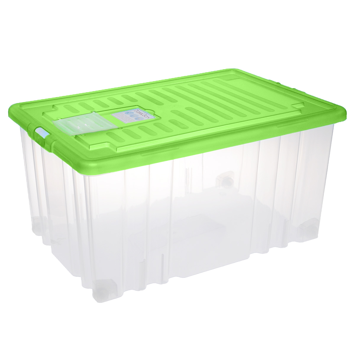 Ящик Darel Box, с крышкой, цвет: зеленый, прозрачный, 56 лЯФ0156 Ящик Darel Box, с крышкой, цвет: зеленый, прозрачный, 56 лЯФ0156Ящик Darel Box, изготовленный из прозрачного пластика, оснащен плотно закрывающейся крышкой и специальным клапаном для антимолиевых и дезодорирующих веществ. Изделие предназначено для хранения различных бытовых вещей. Идеально подойдет для хранения белья, продуктов, игрушек. Будет незаменим на даче, в гараже или кладовой. Выдерживает температурные перепады от -25°С до +95°С. Изделие имеет четыре маленьких колесика, обеспечивающих удобство перемещения ящика. Колеса бокса могут принимать два положения: утопленное - для хранения, и рабочее - для перемещения. Размер ящика: 60 см х 40 см х 31 см.