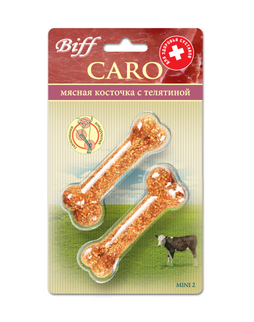 Лакомство для собак Biff Caro, мясная косточка с телятиной, 2 шт1568 Лакомство для собак Biff Caro, мясная косточка с телятиной, 2 шт1568Прессованное лакомство для собак Biff Caro в виде косточки изготовлено из молотой говяжьей кожи, мяса и субпродуктов с различными вкусными и полезными добавками. Мясная косточка с телятиной является идеальным лакомством для энергичных собак. Телятина - основа лакомства - прекрасный источник полноценных белков, витаминов и минеральных веществ. Глюкозамин и хондроитин являются важными восстанавливающими компонентами для хрящей, связок, сухожилий и суставной жидкости. В паре они уменьшают симптомы остеоартрита, обладают противовоспалительным действием. Характеристики: Состав: кожа говяжья - 35%, мясо телячье - 15%, кукуруза - 12 %, отруби - 12%, желудок говяжий - 9%, мясо-костная мука - 7%, кишки говяжьи - 6%, глюкозамин - 2%,хондроитин - 2%. Количество косточек: 2 шт. Вес одной косточки: 20 г. Общий вес: 40 г.